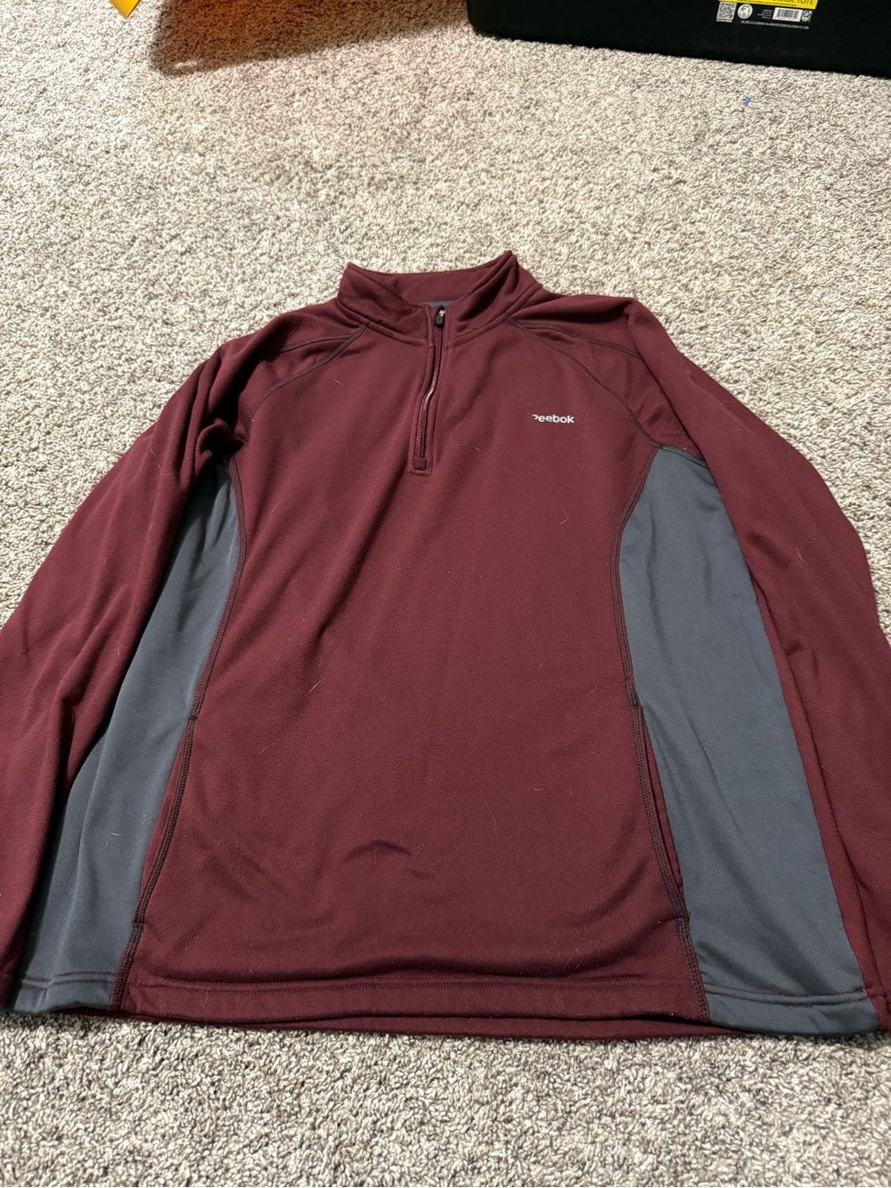 Reebok Men's Burgundy Half-Zip Pullover with Gray Side Panels